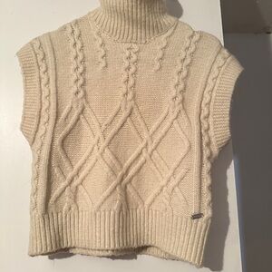 Guess Cream Cable Knit Sleeveless Turtleneck Vest